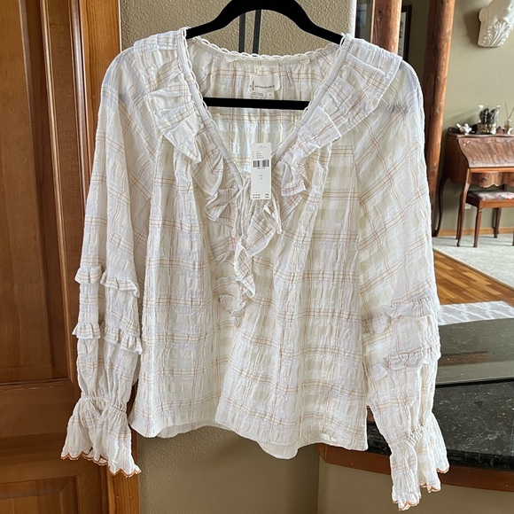 🍃💕NWT Anthropologie Chrissy Ruffled Prairie Check Peasant Blouse Size M - Picture 9 of 15